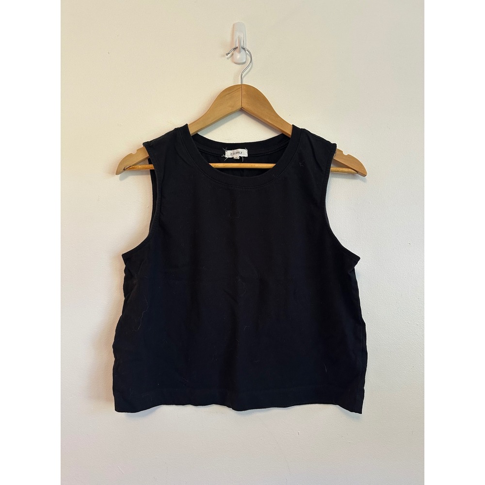 Z Supply Black Cotton Muscle Sleeveless Crew Neck Tank Top | Size Large